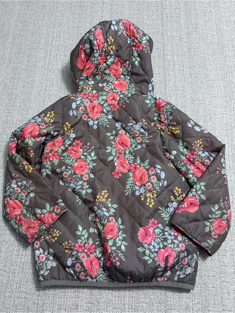 Carters’s Girls' Floral Hooded Quilted Jacket - Brown with Pink Flowers. Size M